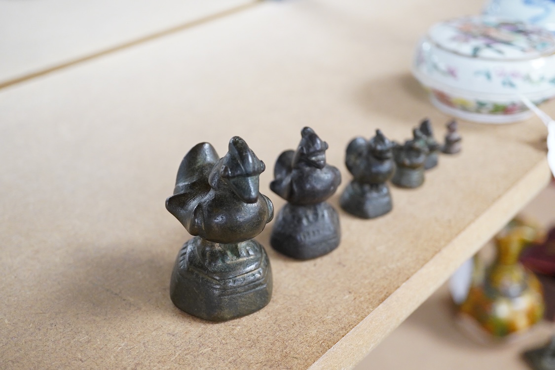 A graduated set of six Burmese bird opium weights, 7cm high